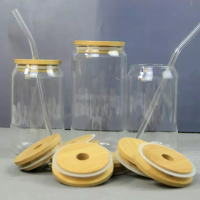 タケふたが付いている16ozゆとりの石大工のソーダ ジュースのガラス瓶およびガラスわら