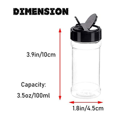 バルク3.5 Ozのプラスチック スパイスは黒いねじふたが付いているプラスチック味をつけるびんを震動させる
