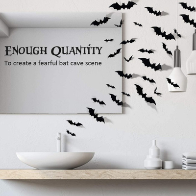 12pcsポリ塩化ビニール ハロウィンのクリスマスは壁の装飾のための3Dステッカーの黒いバットを飾る
