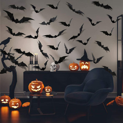 12pcsポリ塩化ビニール ハロウィンのクリスマスは壁の装飾のための3Dステッカーの黒いバットを飾る