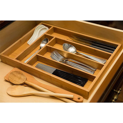 調節可能な食事用器具類の貯蔵の皿のタケ台所道具引出しのオルガナイザーのディバイダー