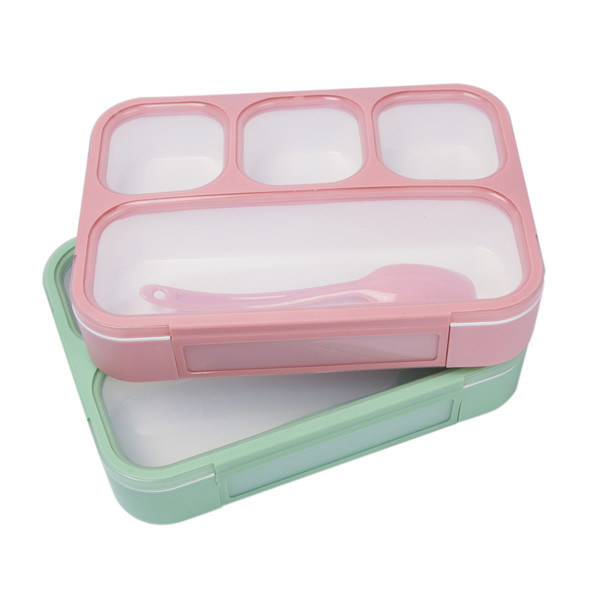 4つのコンパートメントPPスプーンが付いているプラスチック学校学生のお弁当箱のEco友好的なBento箱