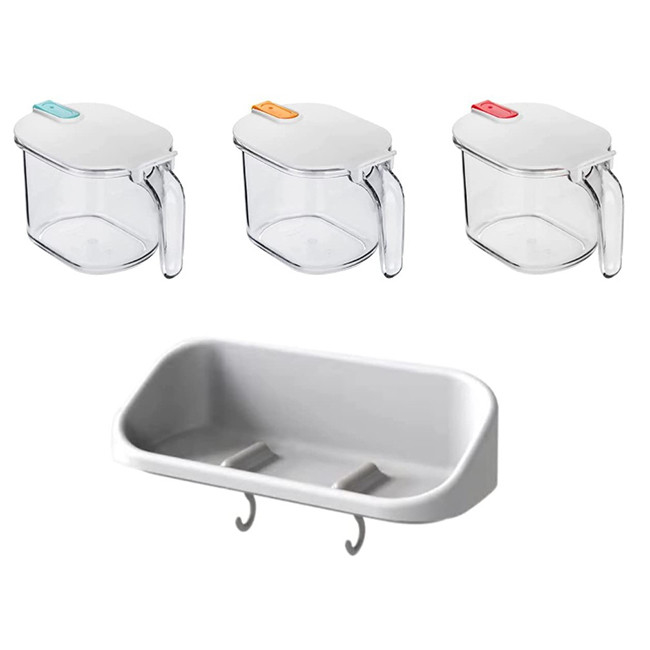 3pcs 4つのOzのゆとりのプラスチック スパイスの貯蔵容器の瓶はカバーおよびスプーンによってかさ張る
