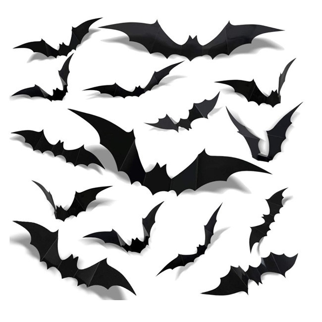 12pcsポリ塩化ビニール ハロウィンのクリスマスは壁の装飾のための3Dステッカーの黒いバットを飾る